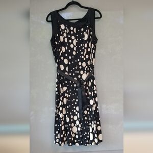 Sandra Darren Black and White Pleated Midi Dress